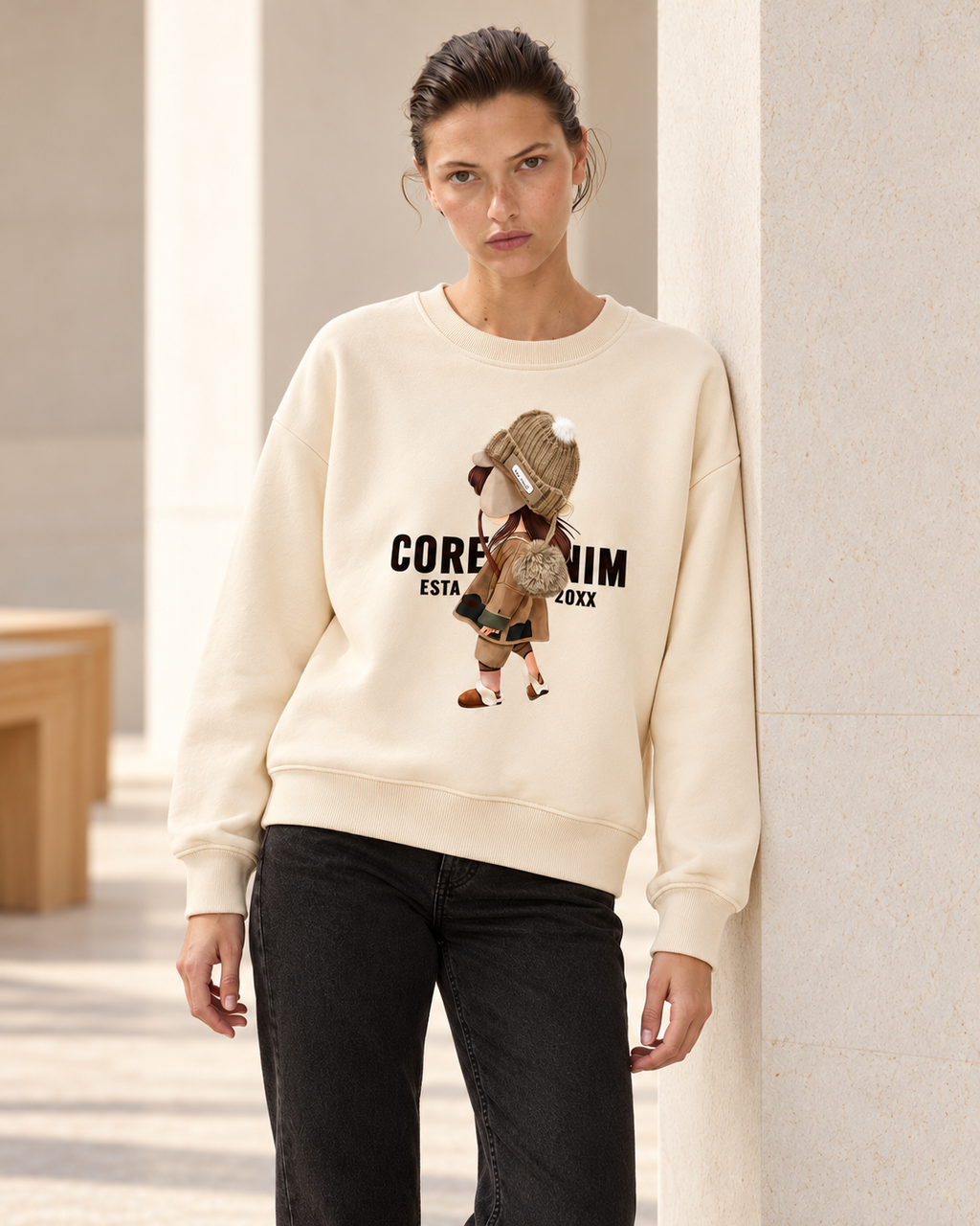 3D Pom-Pom Graphic Sweatshirt – model close