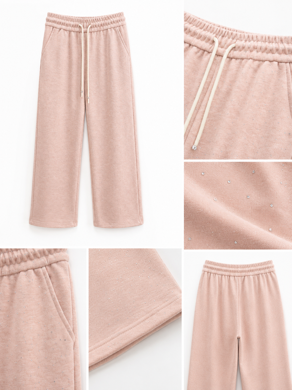Blush Rhinestone Straight Leg Sweatpants – construction details