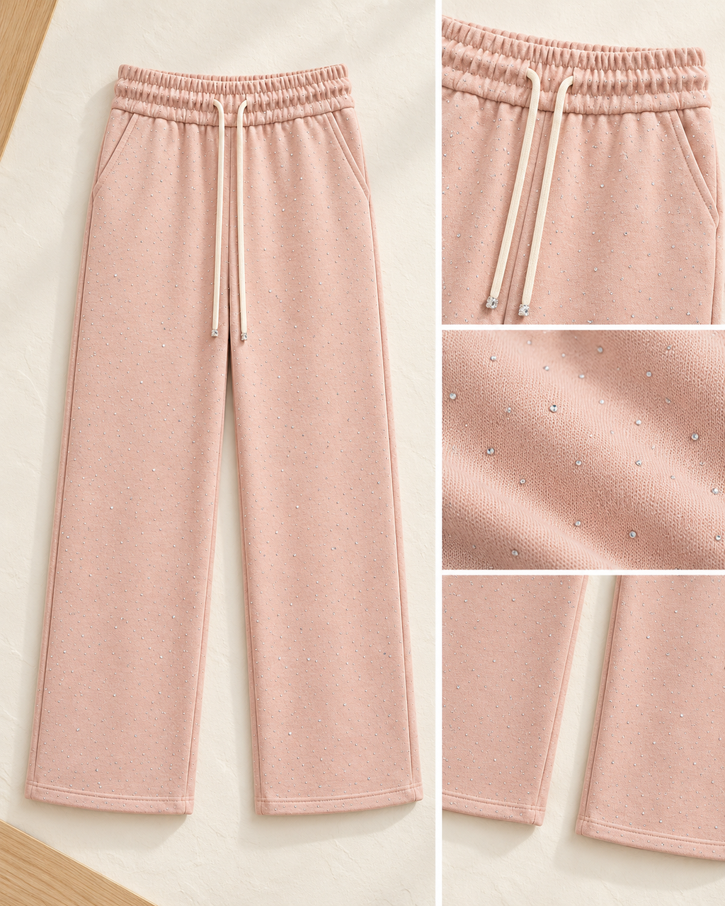 Blush Rhinestone Straight Leg Sweatpants – hem rhinestone detail