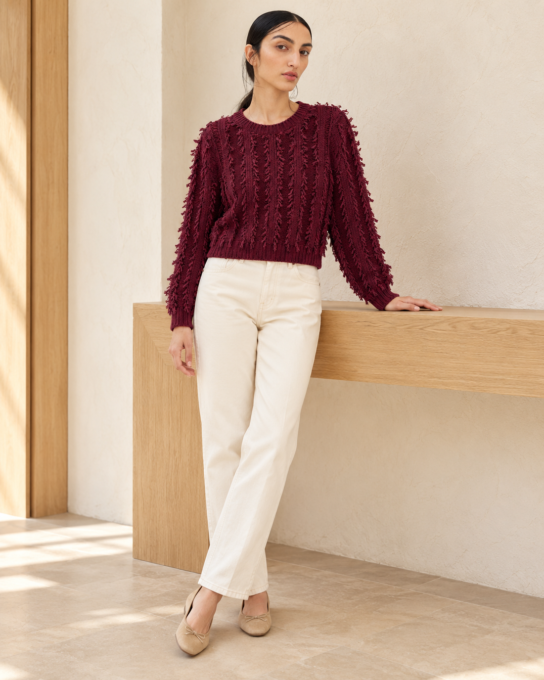 Bordeaux Fringe Knit