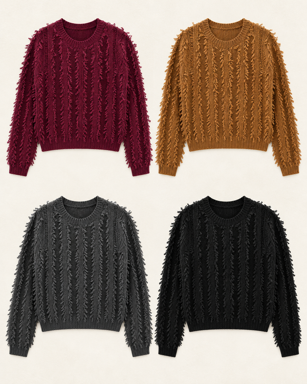 Bordeaux Fringe Knit – four colours