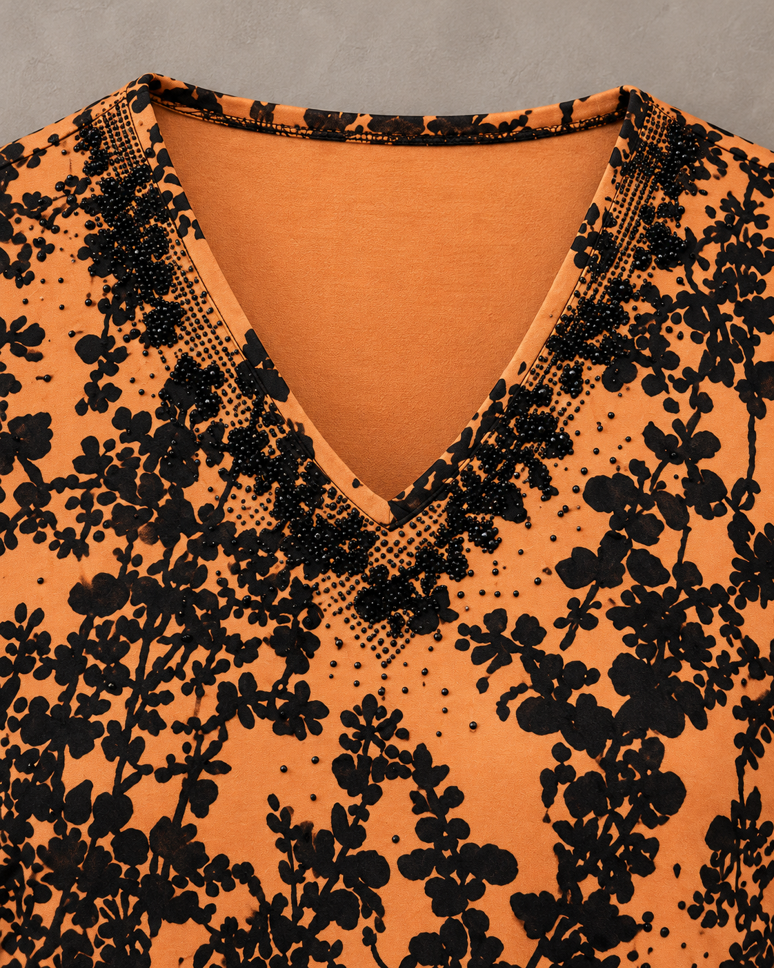 Botanical Embellished Top – brown neckline detail