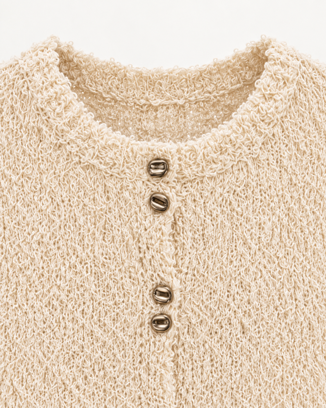 Bouclé Button Cardigan – neck paired button detail