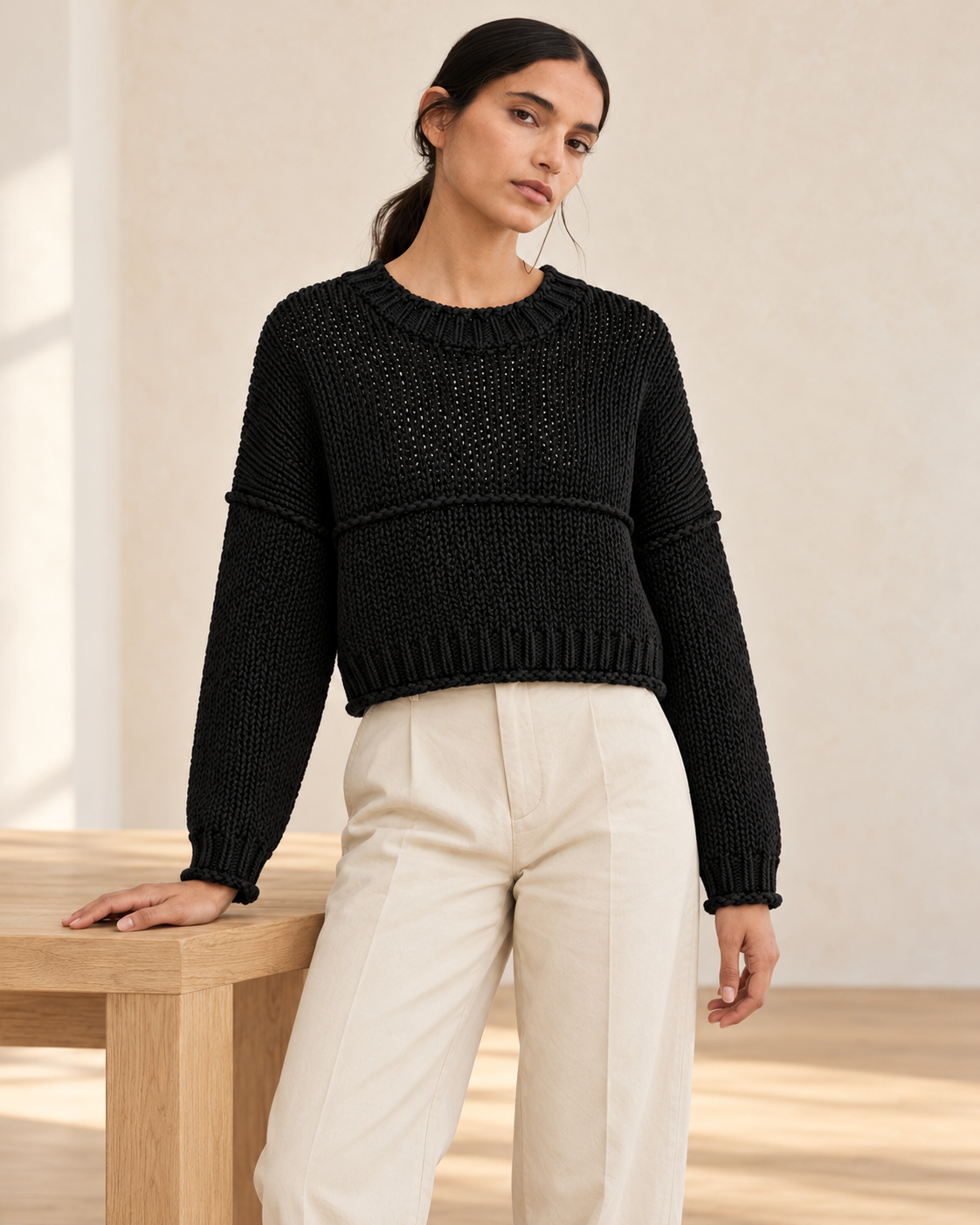 Chunky Knit Crop Sweater – styled close