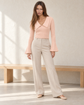Collared Flare Sleeve Knit Top – model hero blush