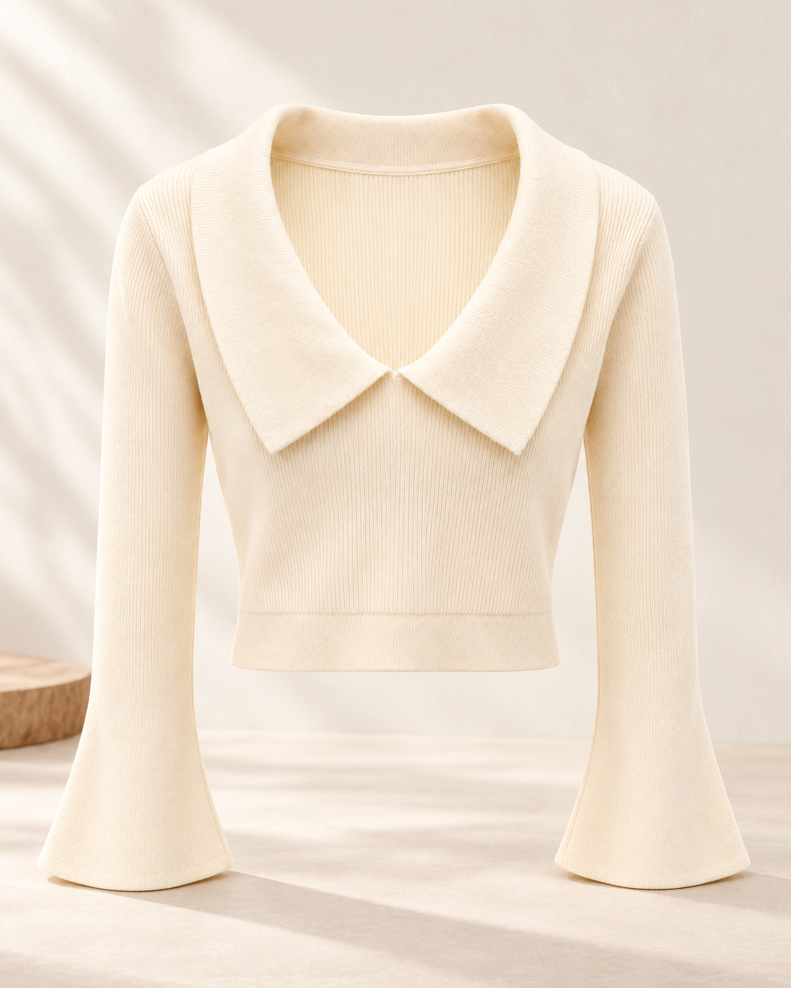 Collared Flare Sleeve Knit Top – cream product showcase