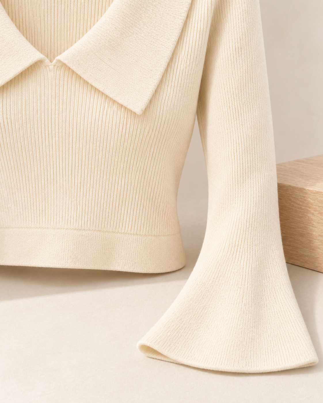 Collared Flare Sleeve Knit Top – cream flare detail