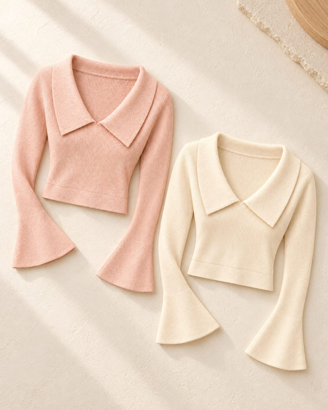 Collared Flare Sleeve Knit Top – colours comparison