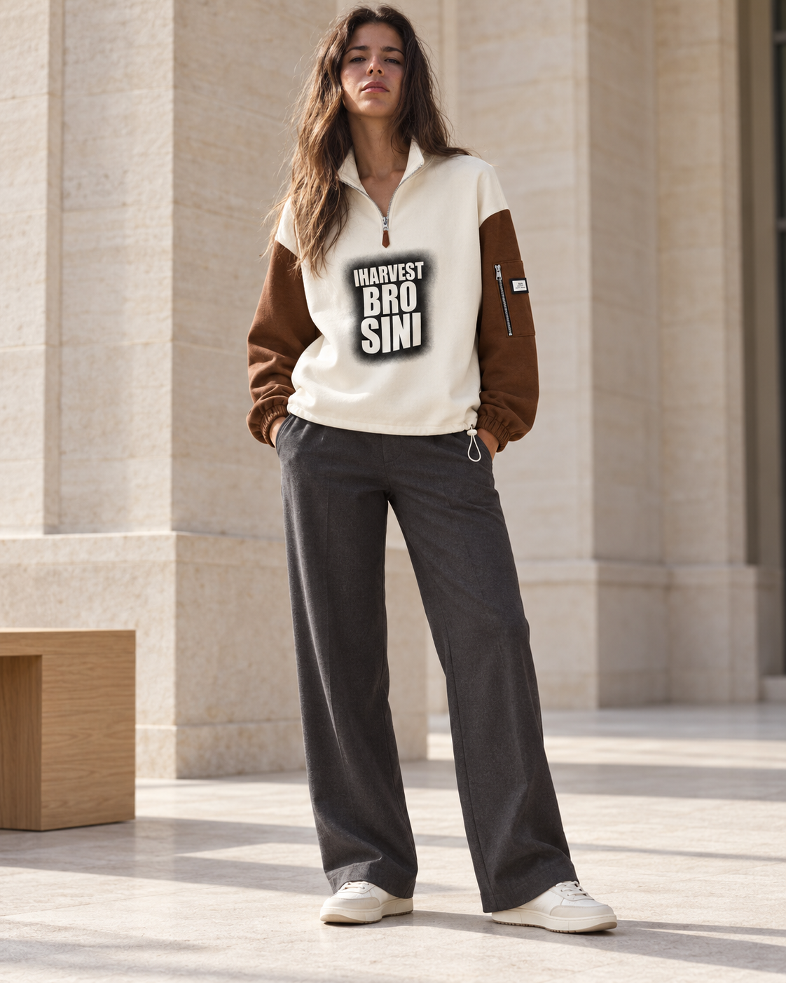 Colour Block Quarter Zip Sweatshirt – model hero