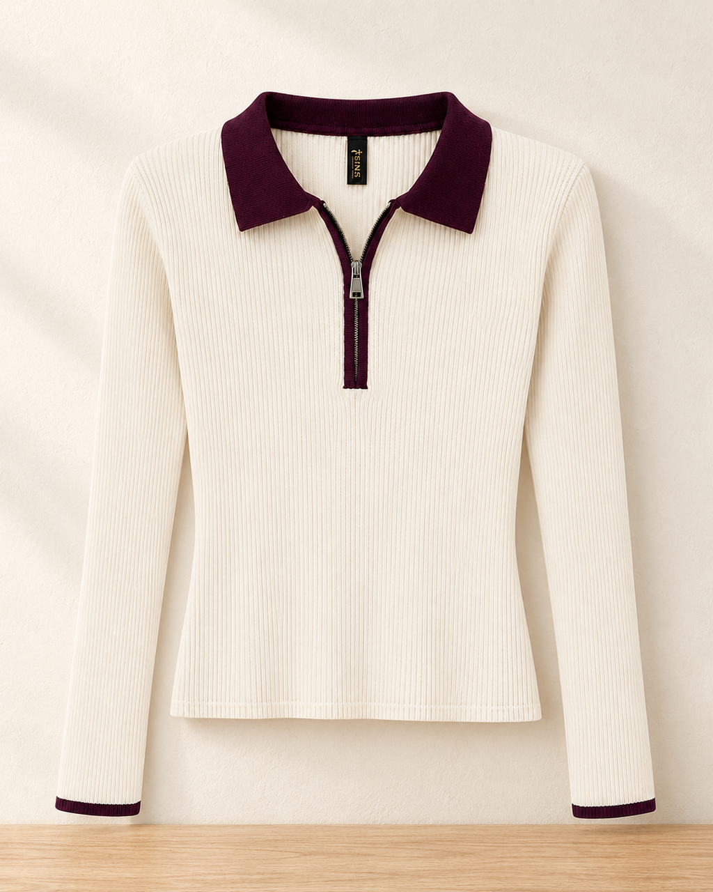 Contrast Collar Ribbed Knit Top – product showcase