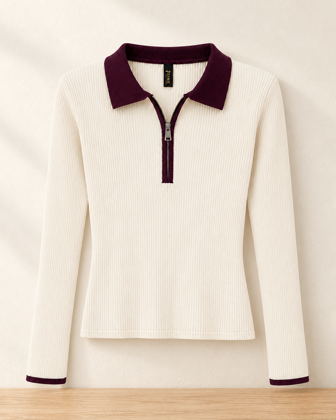 Contrast Collar Ribbed Knit Top – product showcase