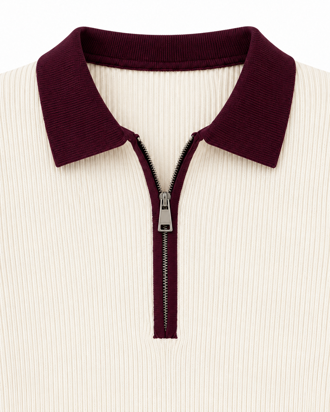 Contrast Collar Ribbed Knit Top – collar zip detail