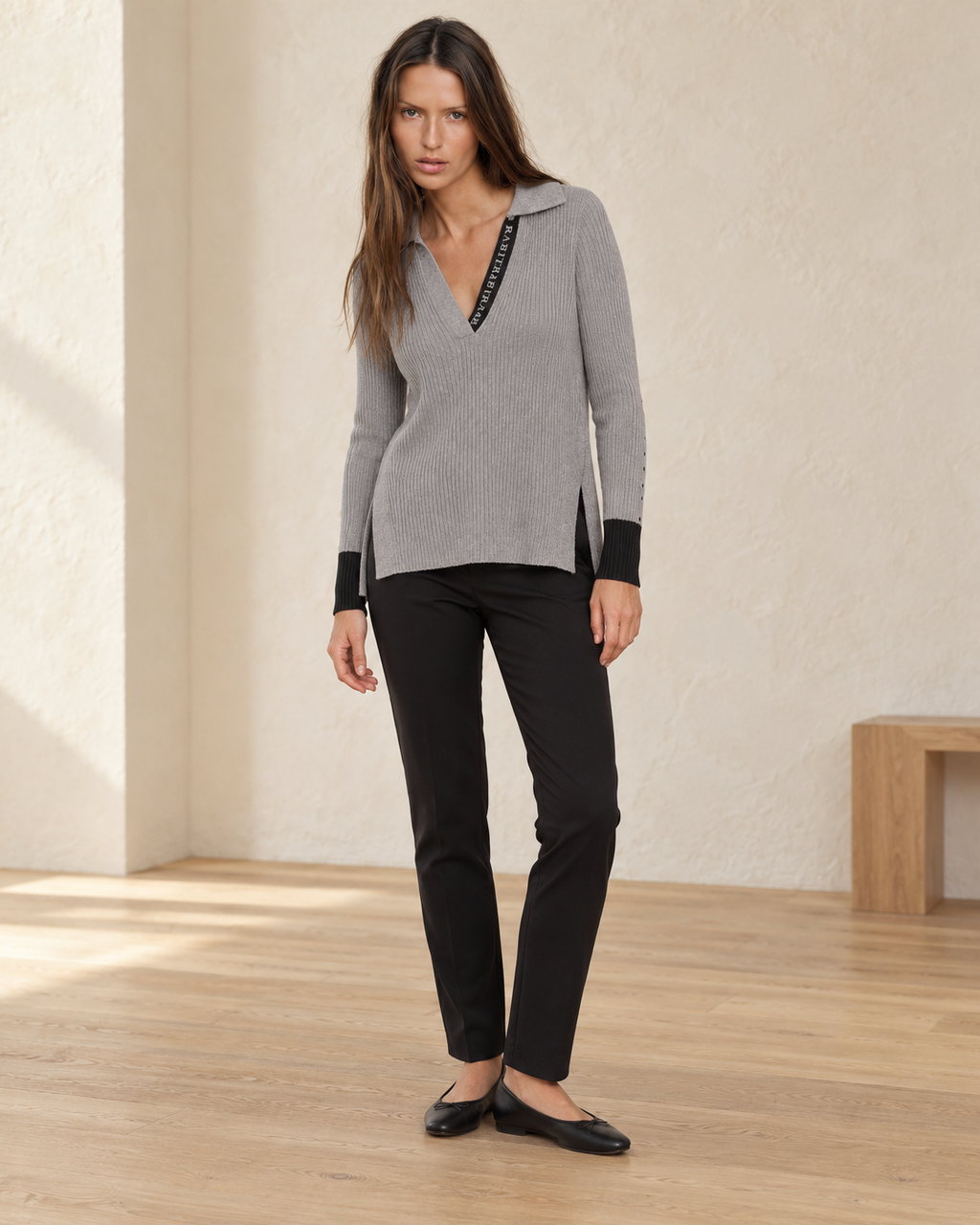 Contrast Cuff Rib Polo Knit – model hero