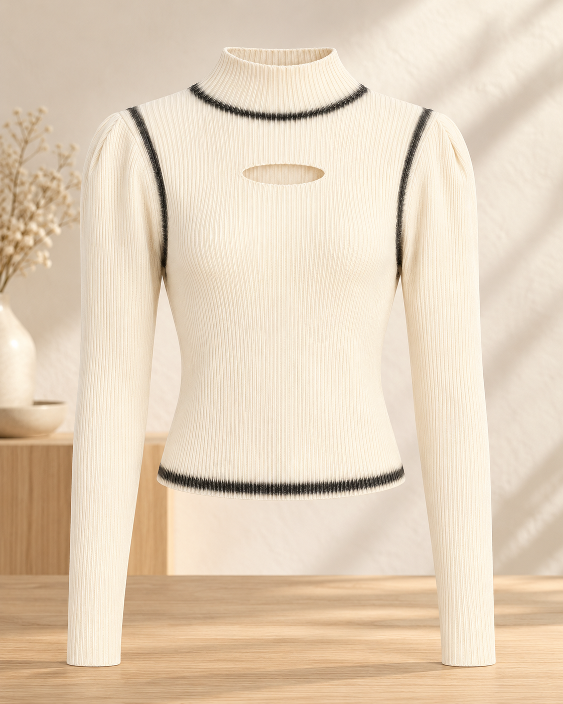 Contrast Trim Cut-Out Ribbed Top – product showcase