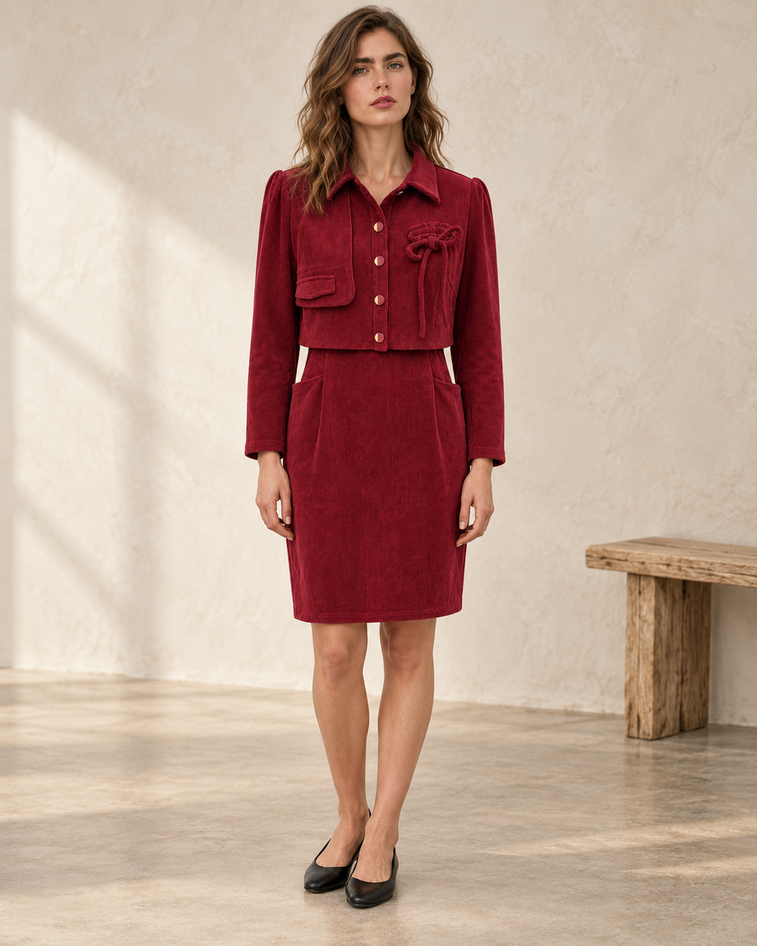 Corduroy Cropped-Jacket Style Dress
