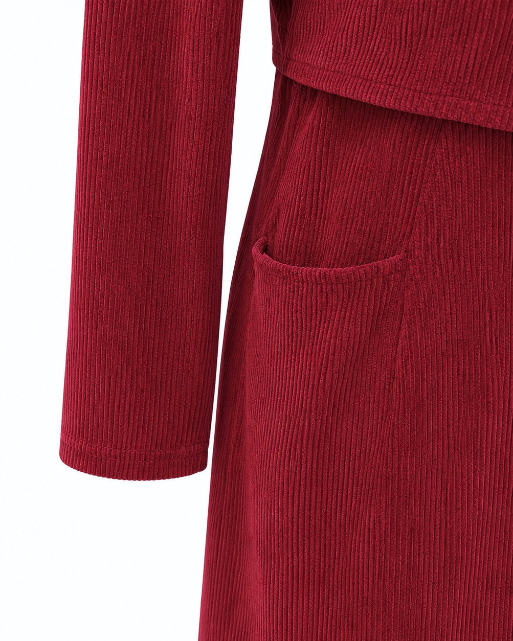 Corduroy Cropped-Jacket Style Dress – pocket sleeve detail