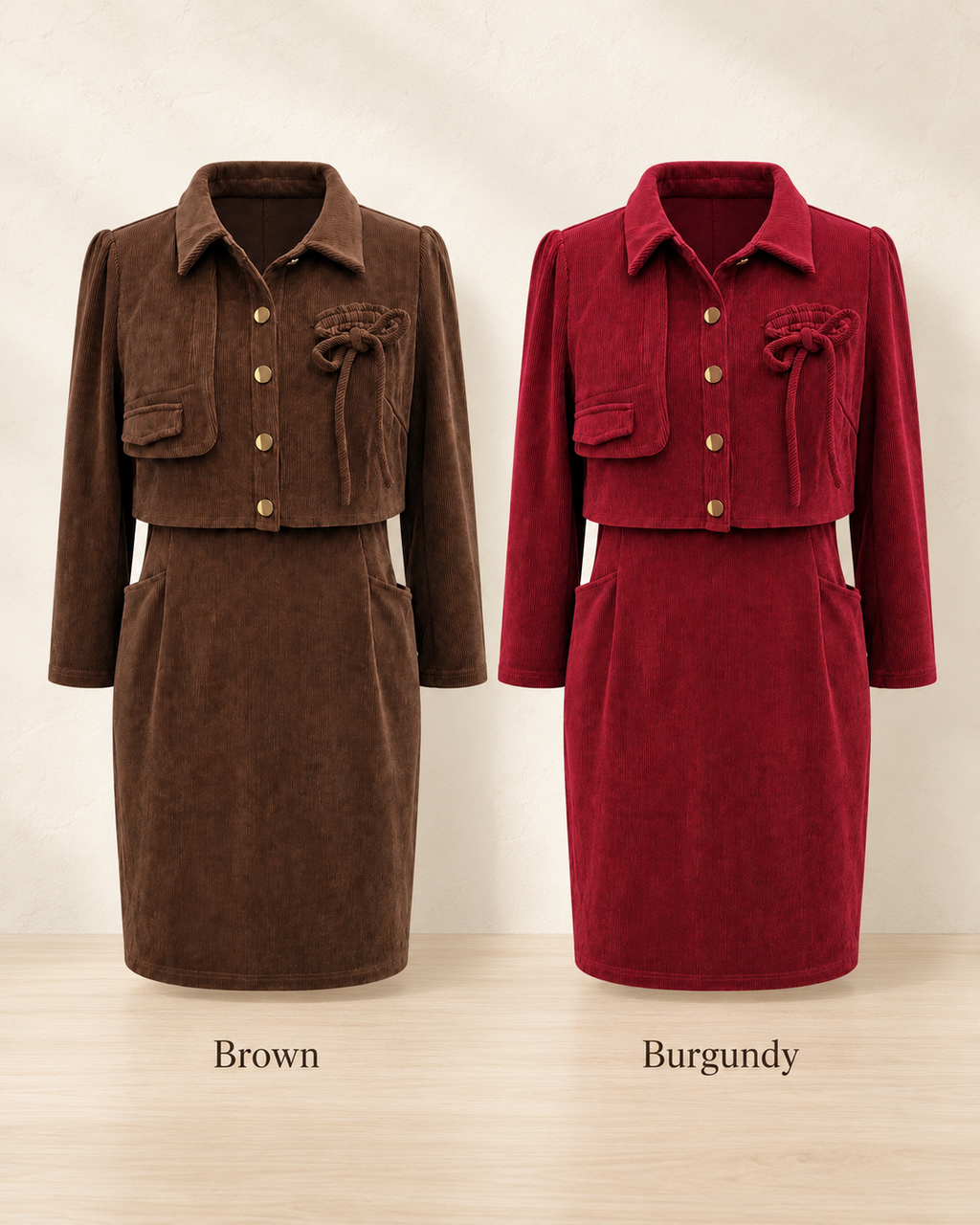 Corduroy Cropped-Jacket Style Dress – colour comparison