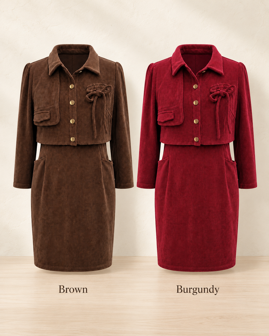 Corduroy Cropped-Jacket Style Dress – colour comparison