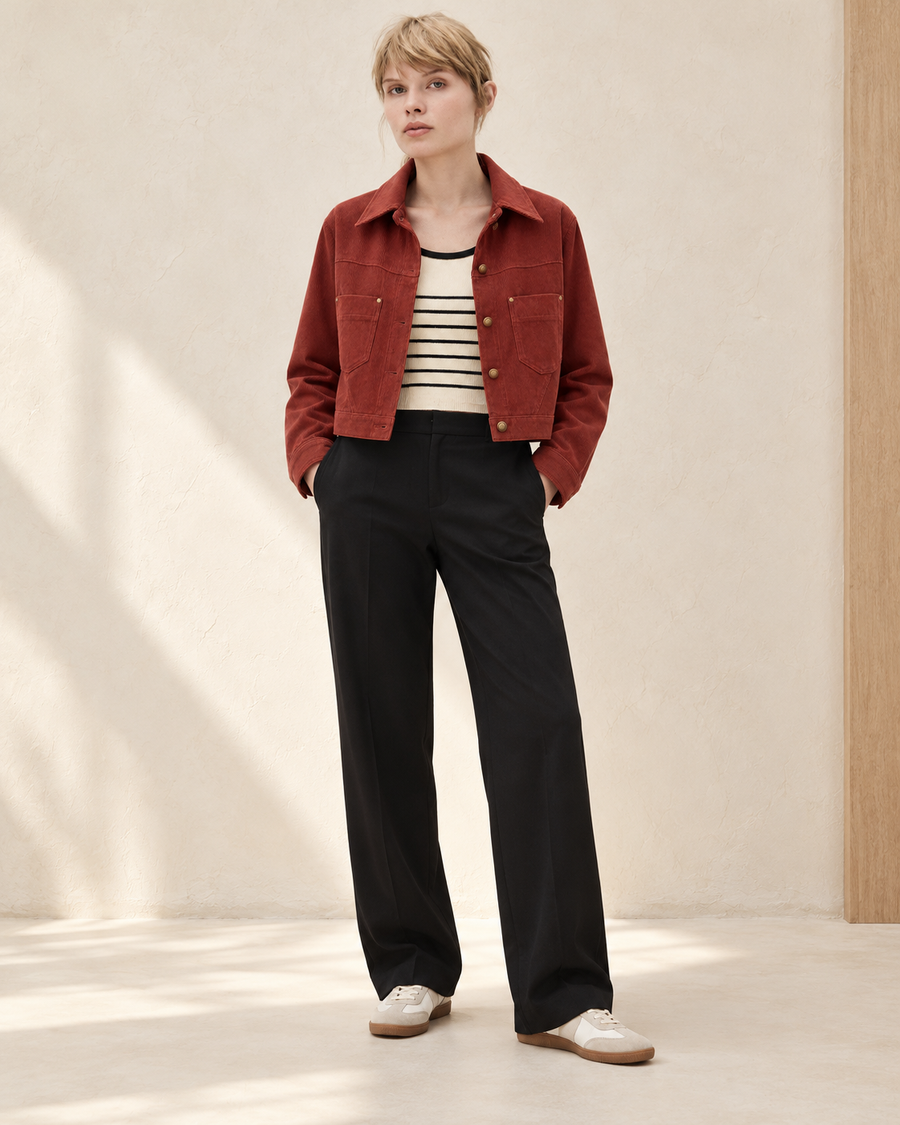Corduroy Cropped Jacket with Knit Inner