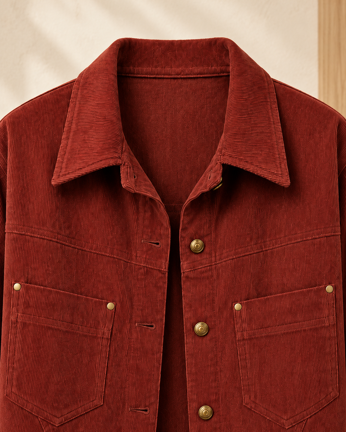 Corduroy Cropped Jacket with Knit Inner – collar pocket detail