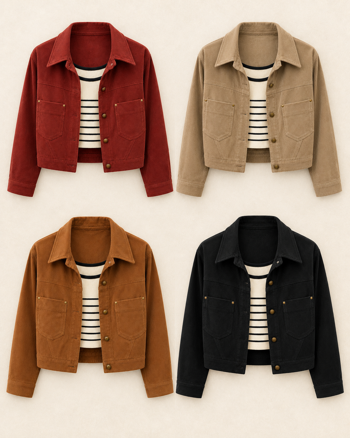 Corduroy Cropped Jacket with Knit Inner – colour comparison