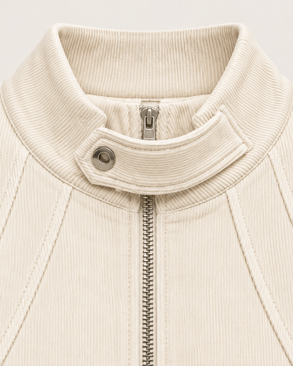 Corduroy Zip-Up Cropped Jacket – collar zip detail