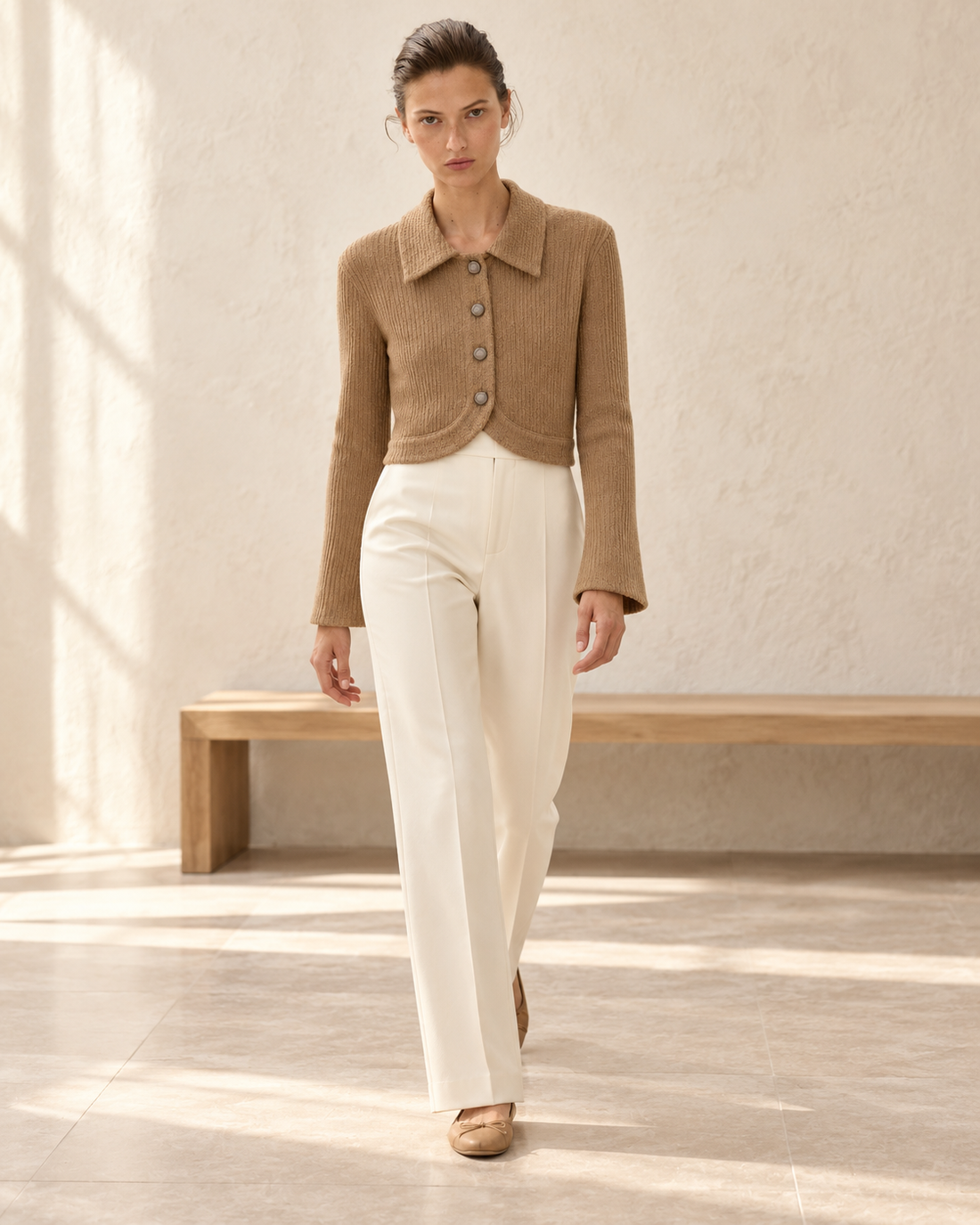 Cropped Collared Knit Cardigan
