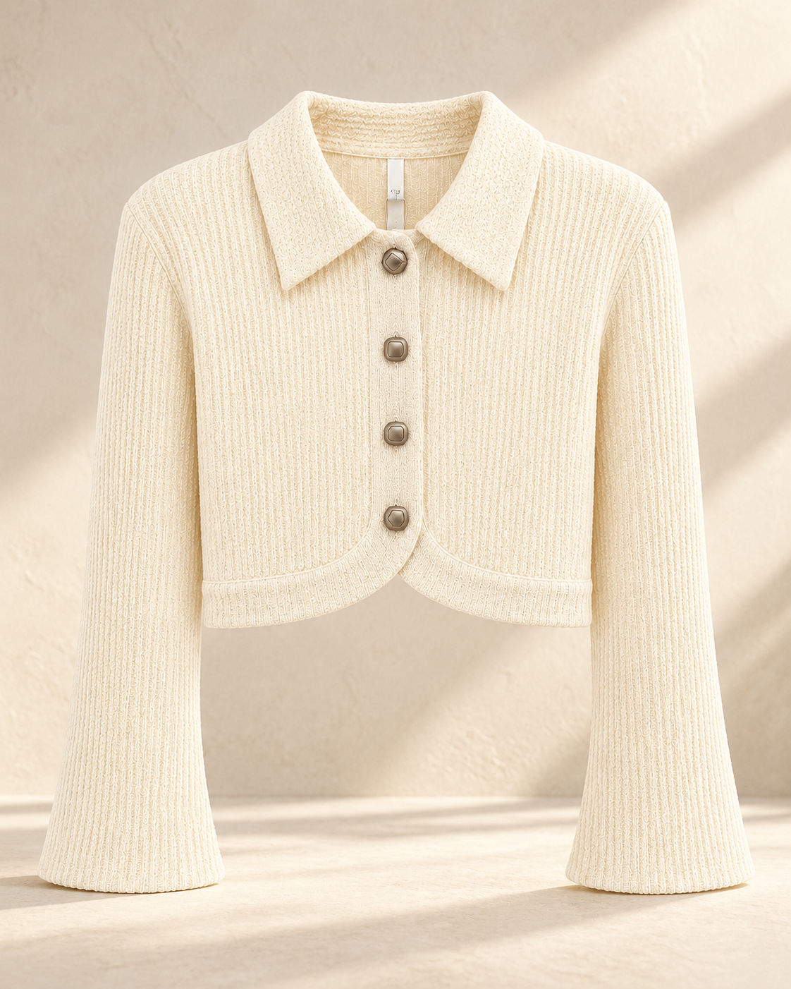 Cropped Collared Knit Cardigan – cream product showcase