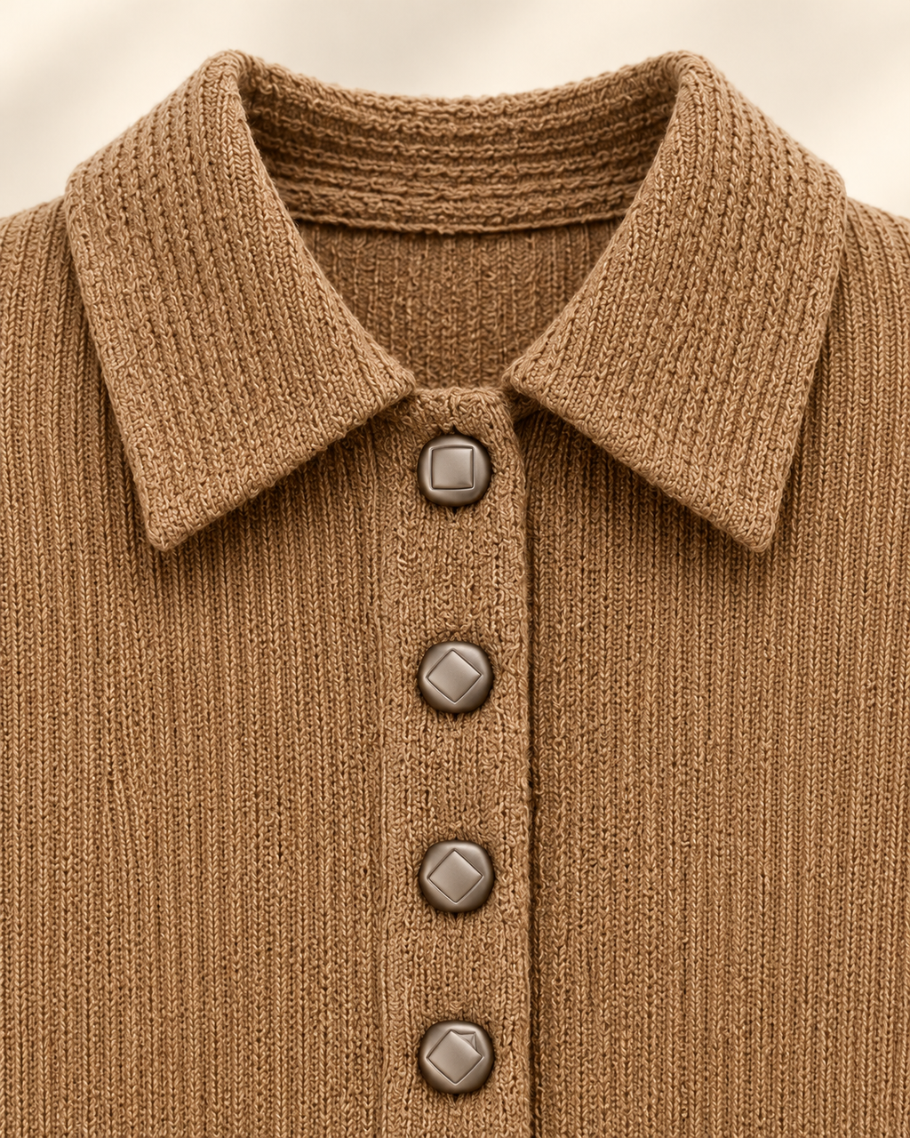 Cropped Collared Knit Cardigan – camel collar buttons detail
