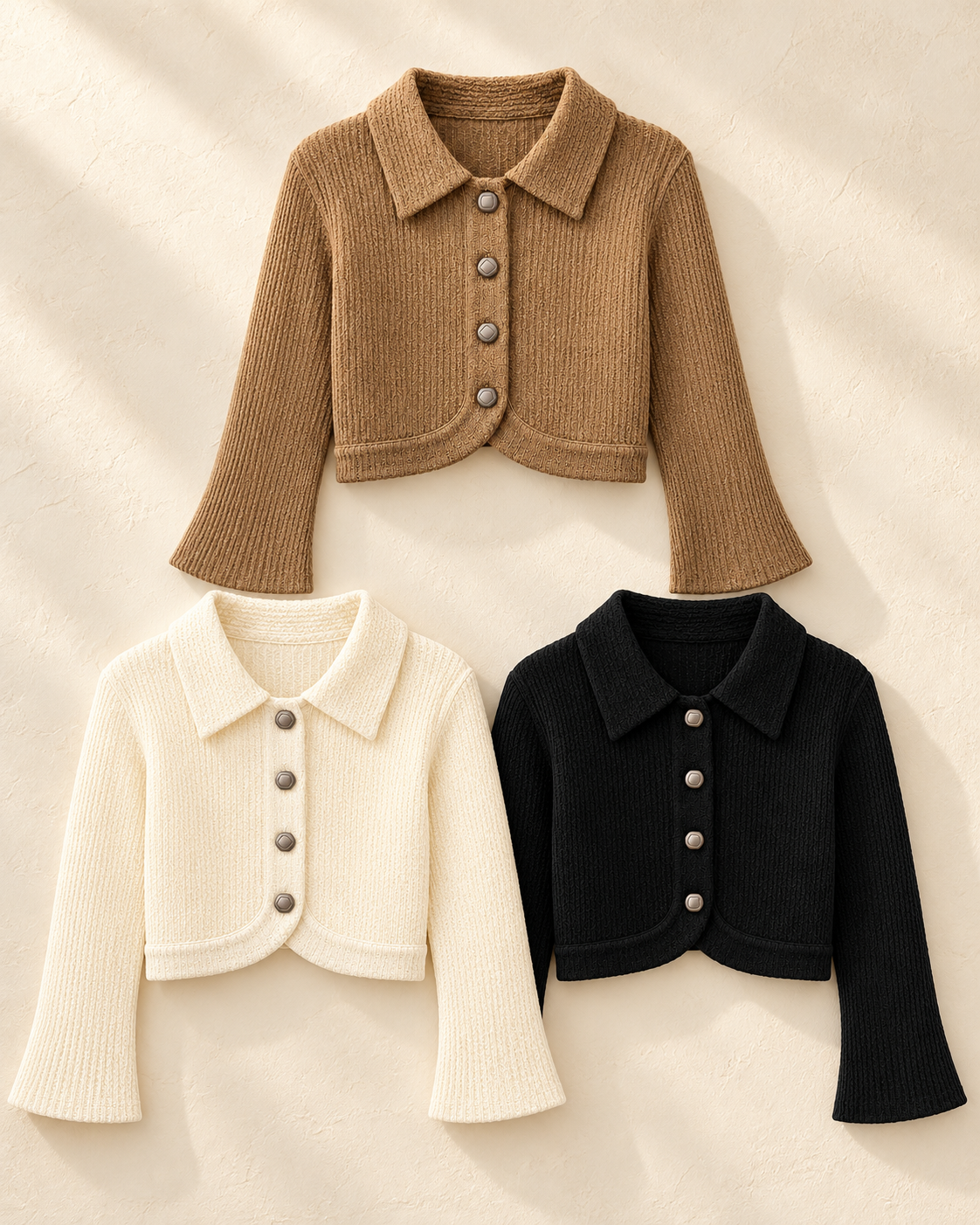 Cropped Collared Knit Cardigan – colours comparison