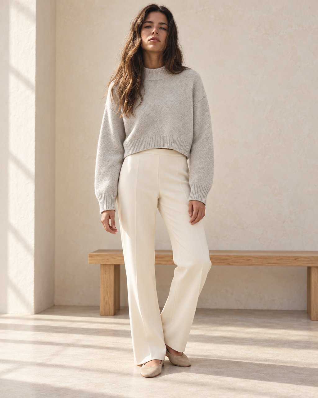 Cropped Mock Neck Knit Sweater – model hero