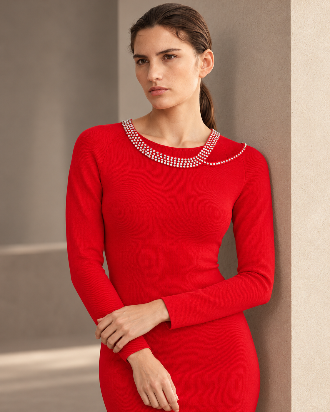 Crystal Collar Bodycon Dress – styled model