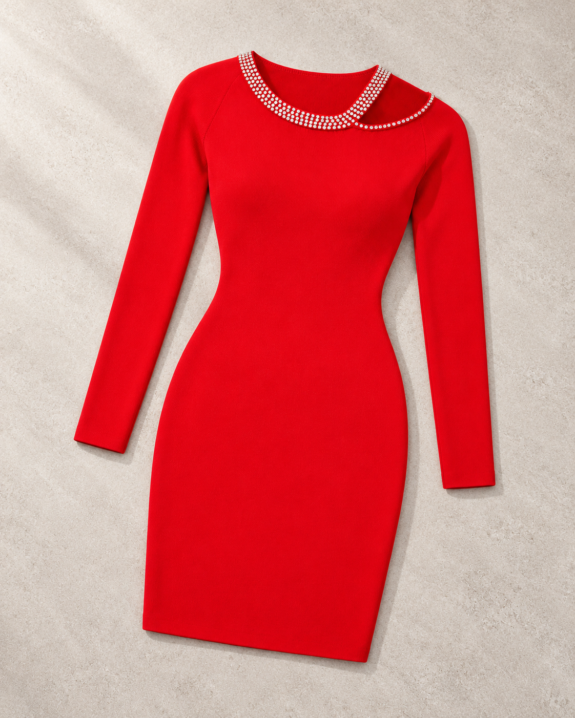 Crystal Collar Bodycon Dress – front flatlay