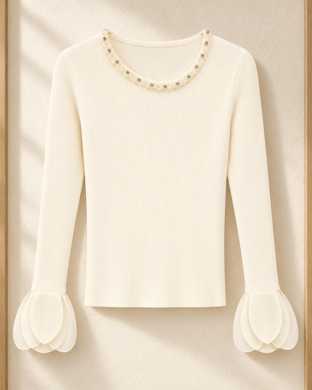 Embellished Cuff Ribbed Top – product showcase