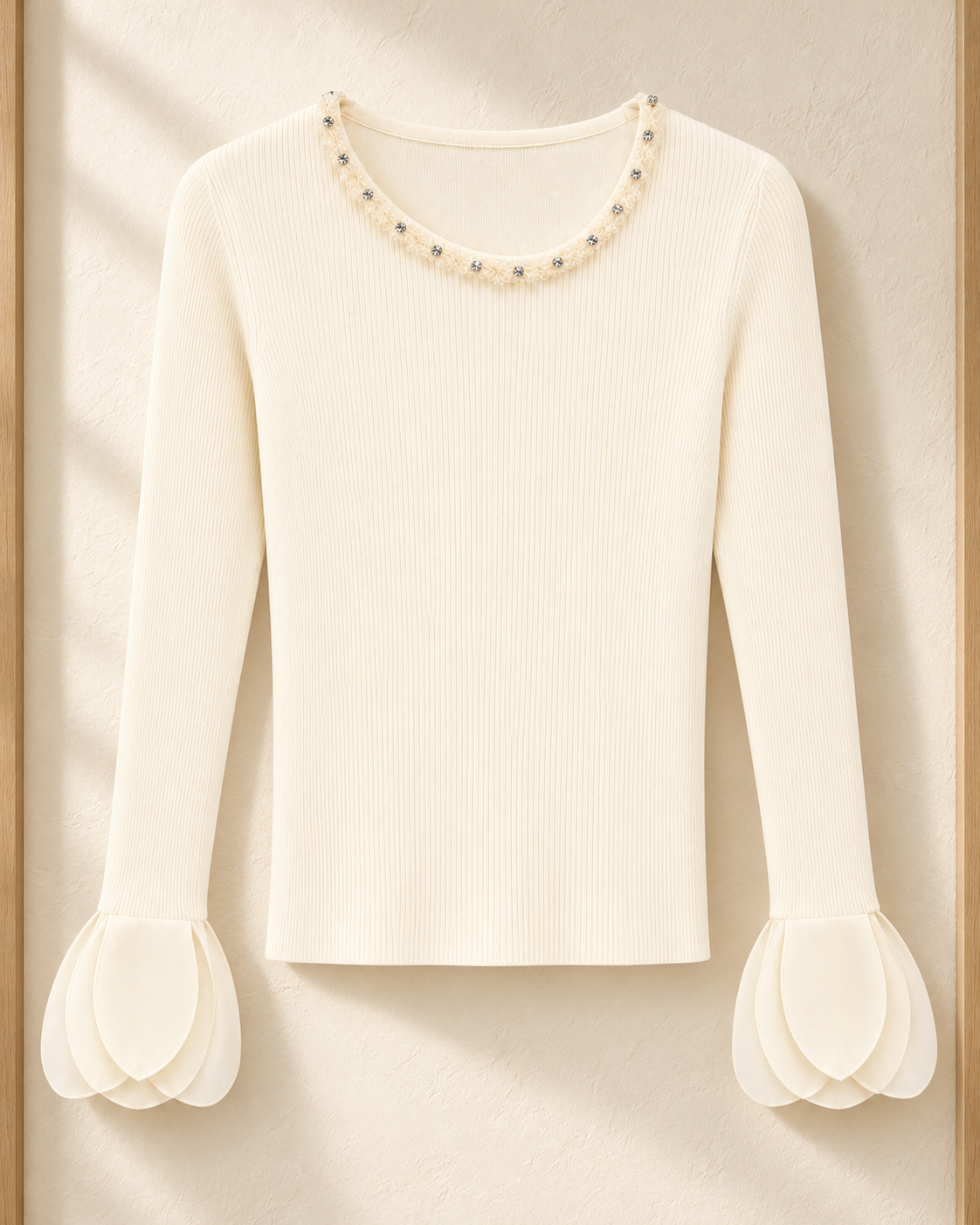 Embellished Cuff Ribbed Top – product showcase