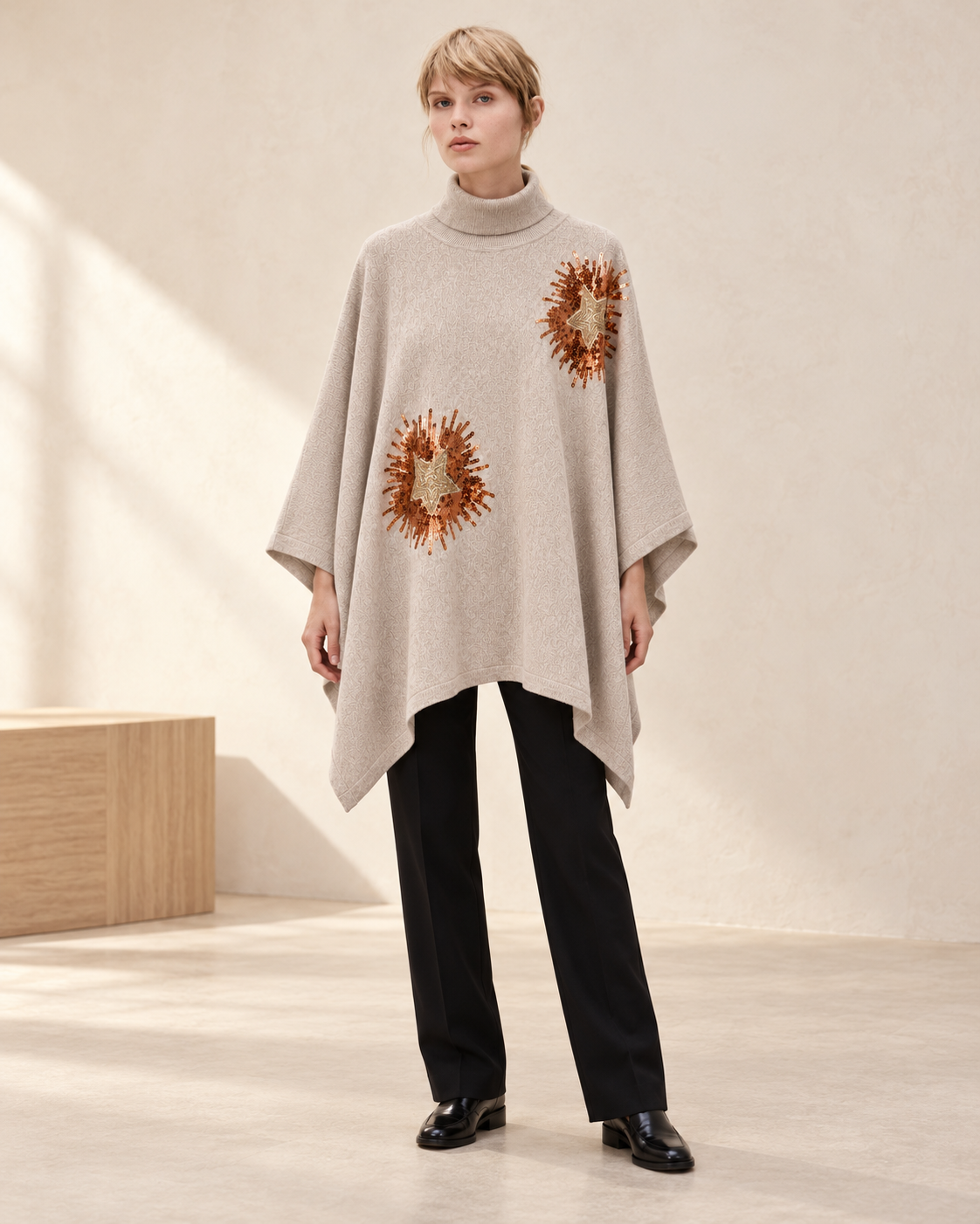 Embellished Poncho Sweater – model hero