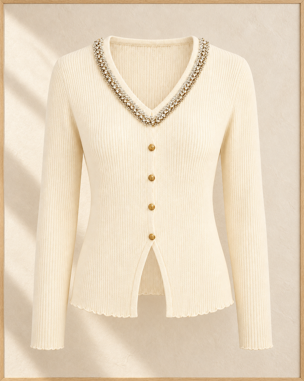 Embellished V-Neck Ribbed Top – product showcase