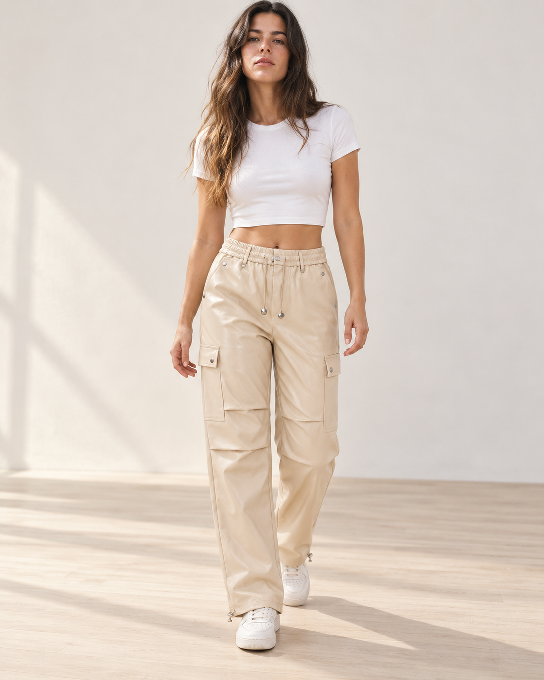 Faux Leather Cargo Pants
