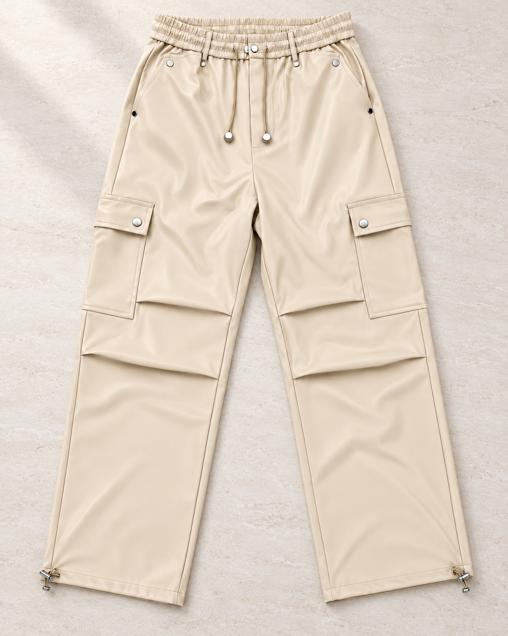 Faux Leather Cargo Pants – single colour flatlay