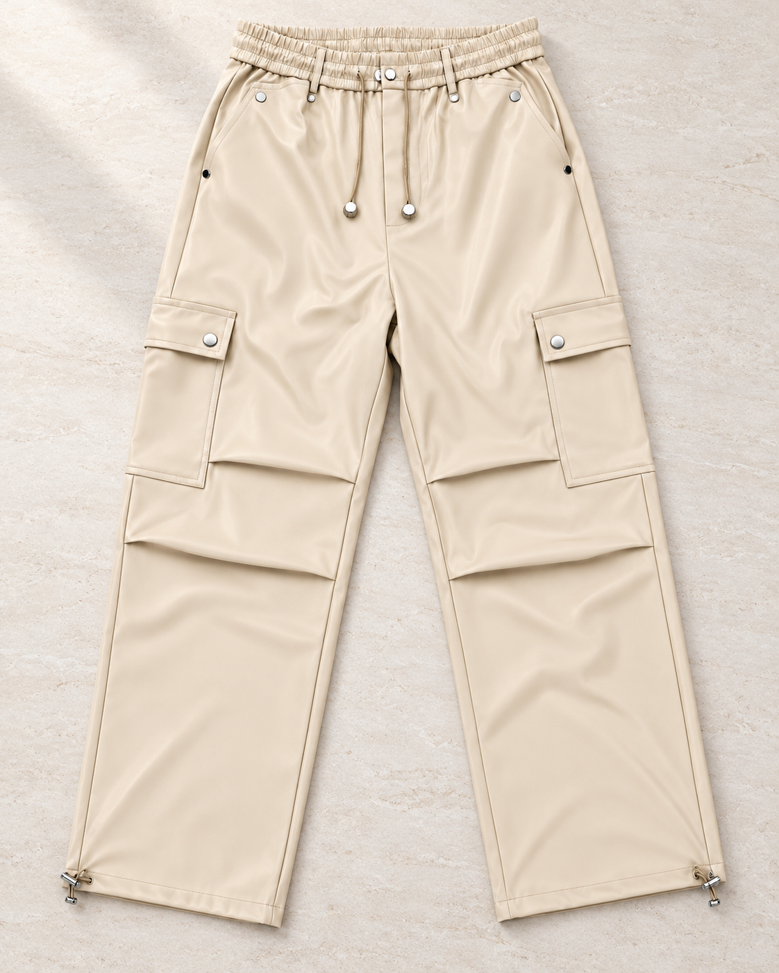 Faux Leather Cargo Pants – single colour flatlay