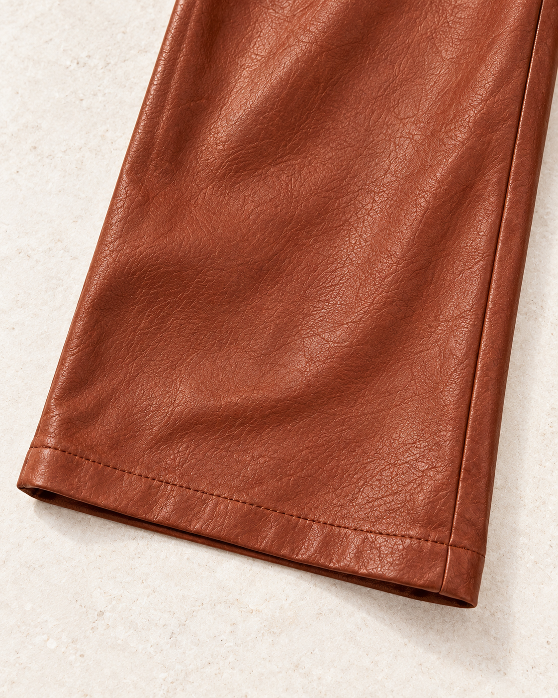 Faux Leather Wide Leg Pants – stitch hem detail