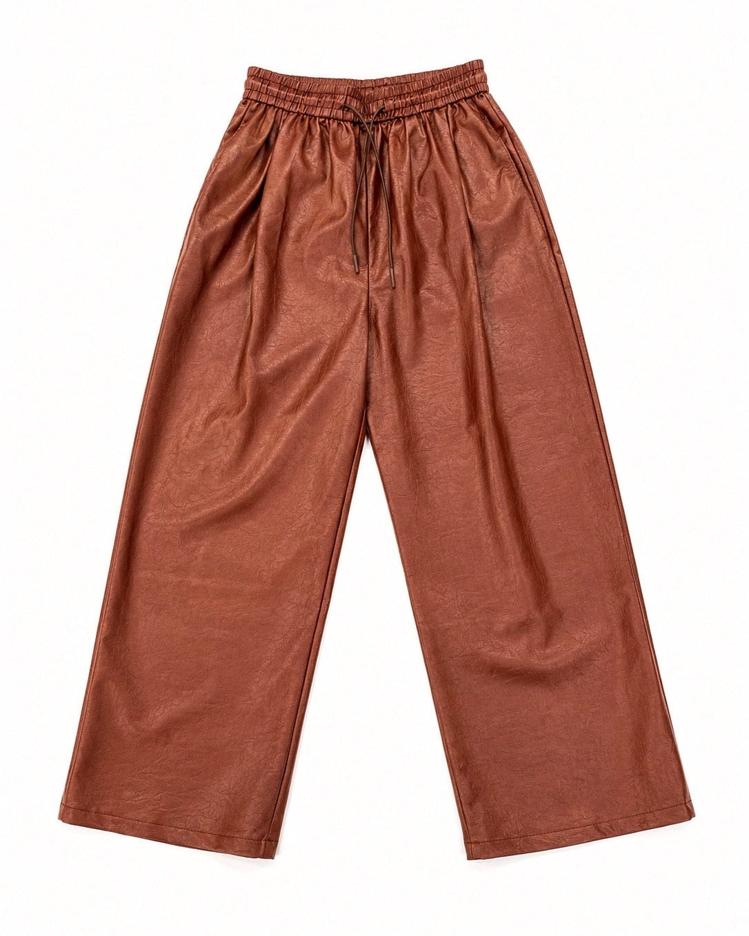 Faux Leather Wide Leg Pants – cognac colour