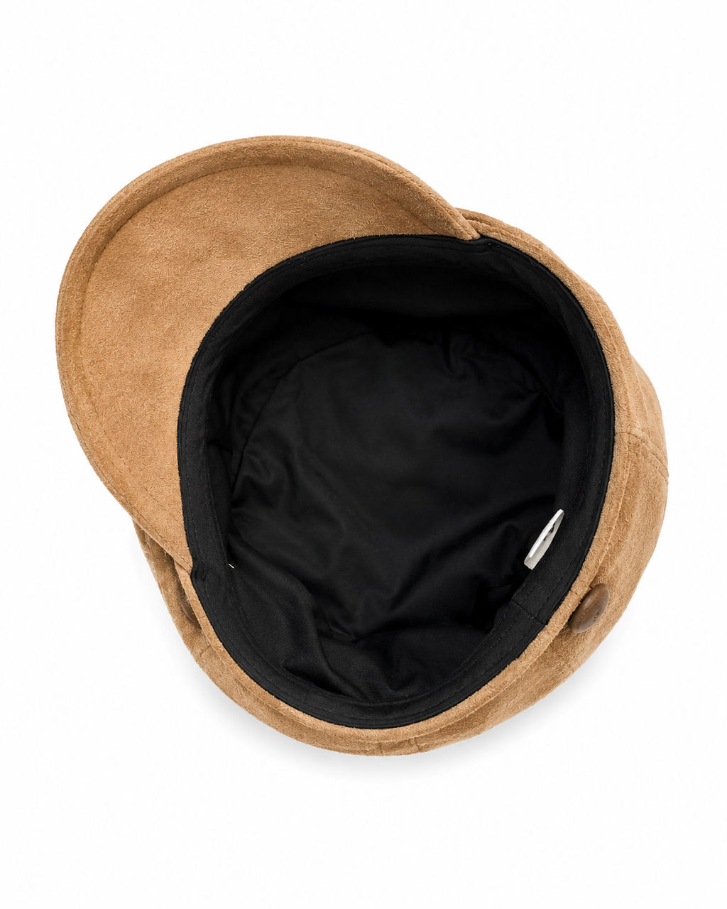 Faux Suede Baker Boy Cap – interior view