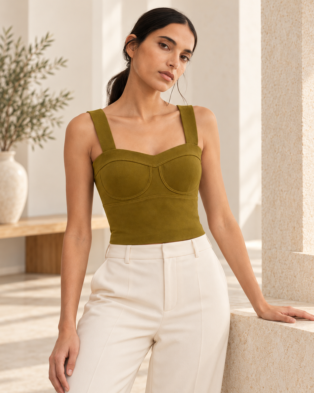 Faux Suede Corset Top – model close