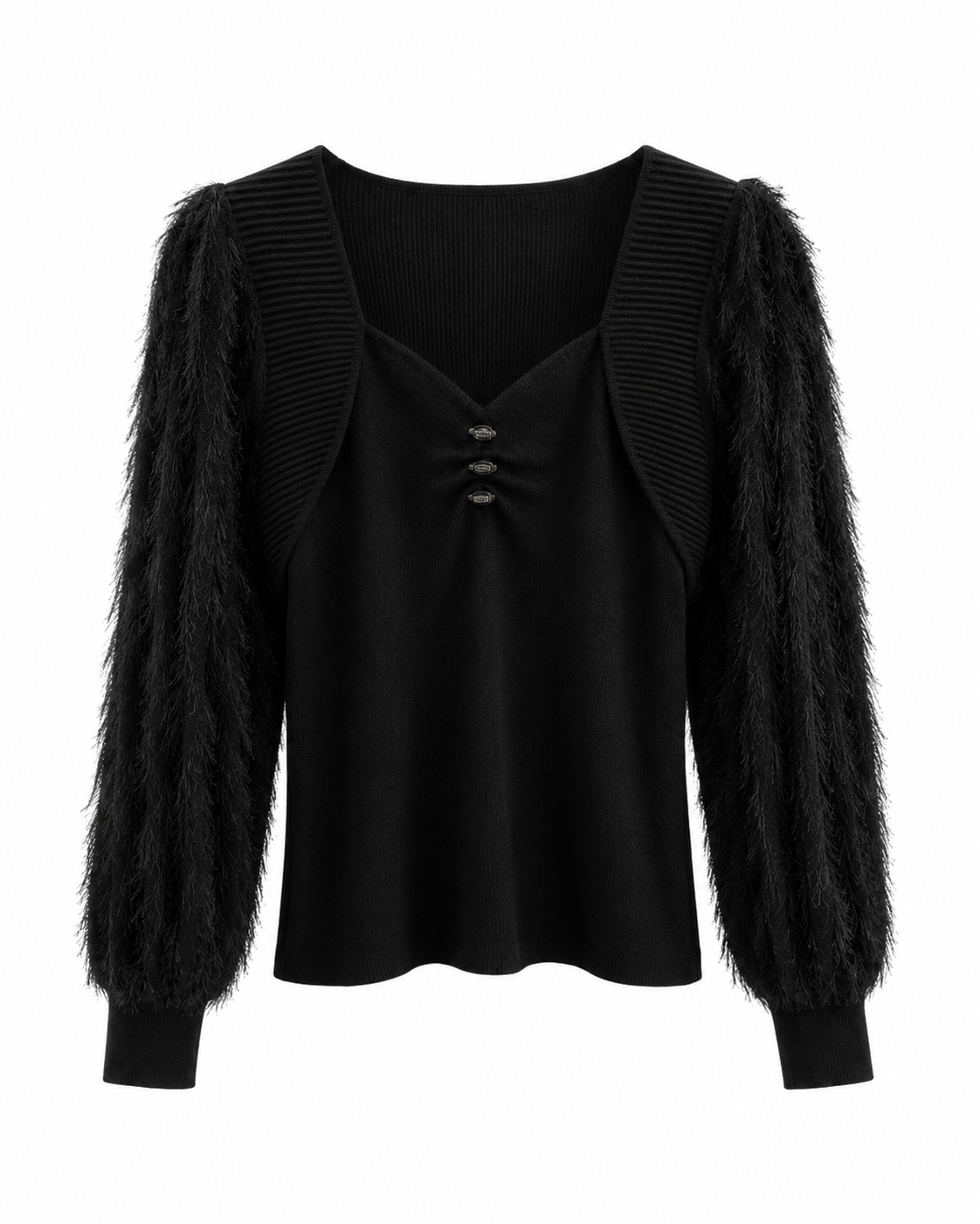 Feather Sleeve Knit Top – black showcase