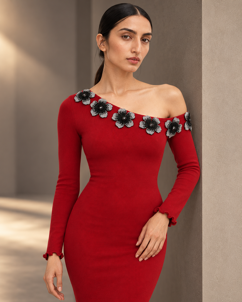 Floral Shoulder Mini Dress – styled model
