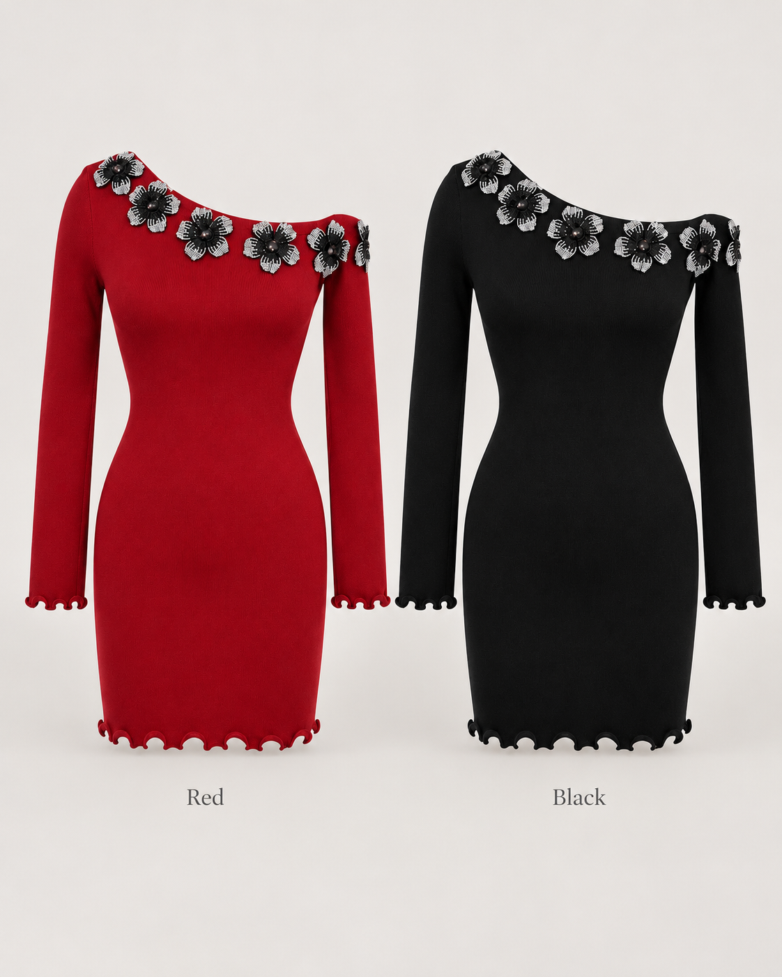 Floral Shoulder Mini Dress – colour comparison