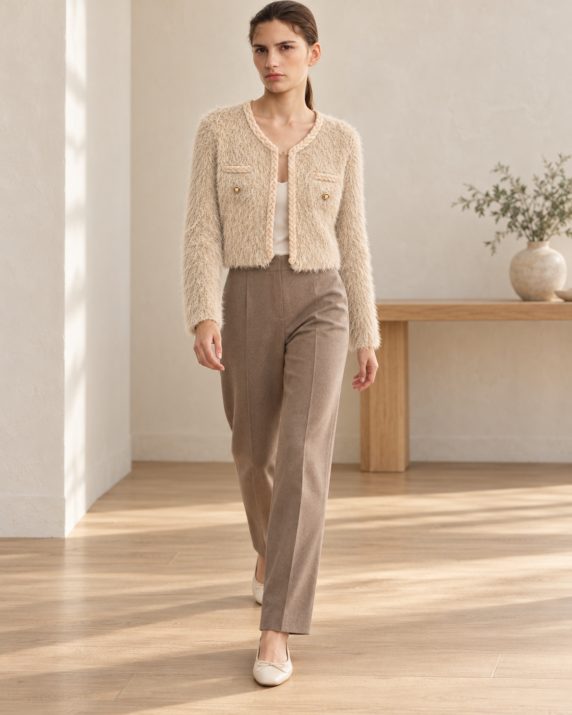Fuzzy Crop Cardigan – model hero