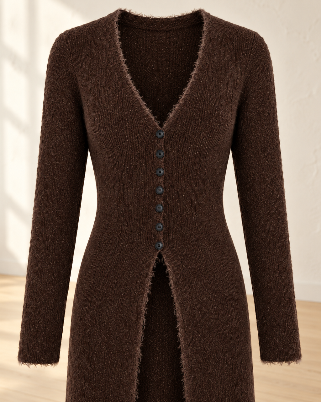 Fuzzy Knit Cape – neckline detail