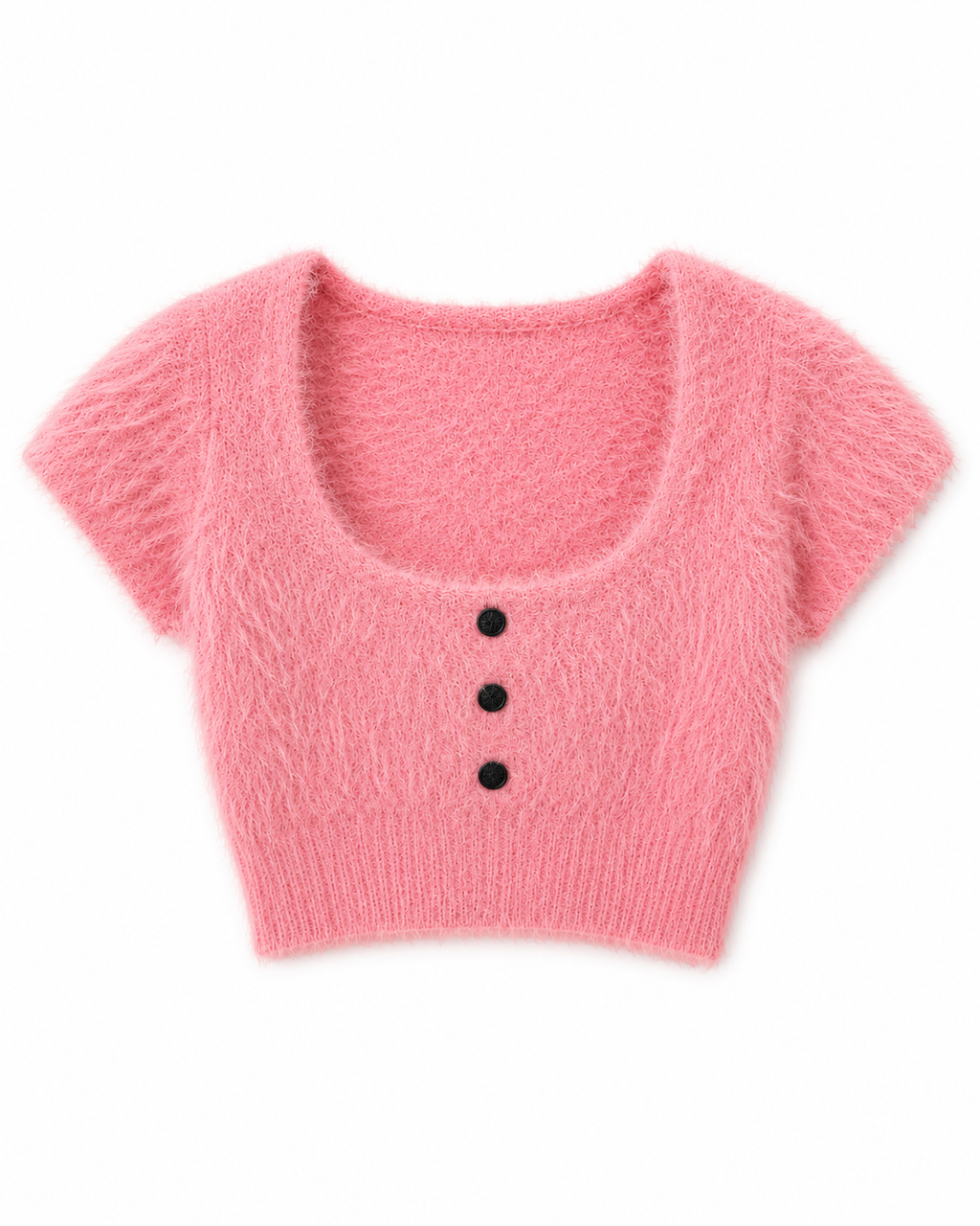 Fuzzy Knit Crop Top – pink front